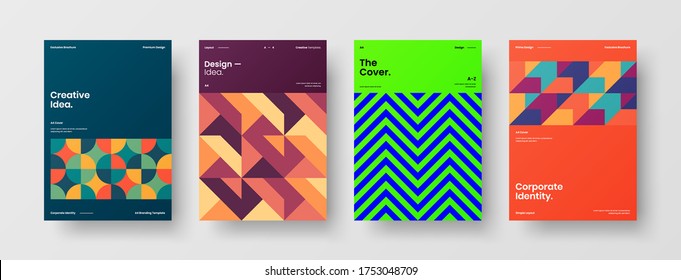 Company identity brochure template collection. Business presentation vector vertical orientation front page mock up set. Corporate report cover abstract geometric illustration design layout bundle.