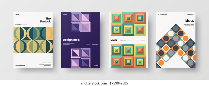 Company identity brochure template collection. Business presentation vector vertical orientation front page mock up set. Corporate report cover abstract geometric illustration design layout bundle.