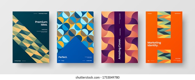 Company identity brochure template collection. Business presentation vector vertical orientation front page mock up set. Corporate report cover abstract geometric illustration design layout bundle.