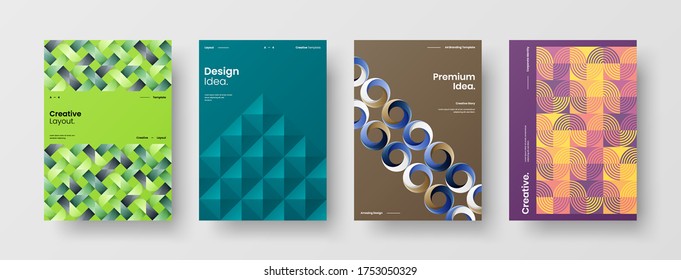 Company identity brochure template collection. Business presentation vector vertical orientation front page mock up set. Corporate report cover abstract geometric illustration design layout bundle.