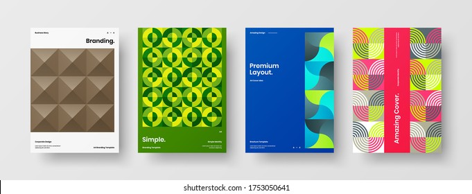 Company identity brochure template collection. Business presentation vector vertical orientation front page mock up set. Corporate report cover abstract geometric illustration design layout bundle.