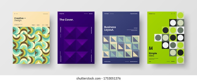 Company identity brochure template collection. Business presentation vector vertical orientation front page mock up set. Corporate report cover abstract geometric illustration design layout bundle.