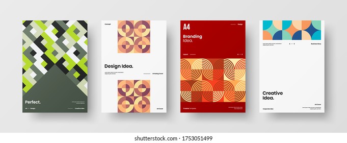 Company identity brochure template collection. Business presentation vector vertical orientation front page mock up set. Corporate report cover abstract geometric illustration design layout bundle.