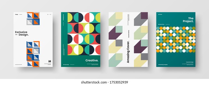 Company identity brochure template collection. Business presentation vector vertical orientation front page mock up set. Corporate report cover abstract geometric illustration design layout bundle.