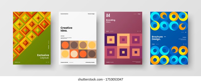 Company identity brochure template collection. Business presentation vector vertical orientation front page mock up set. Corporate report cover abstract geometric illustration design layout bundle.