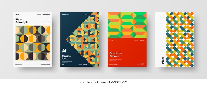 Company identity brochure template collection. Business presentation vector vertical orientation front page mock up set. Corporate report cover abstract geometric illustration design layout bundle.