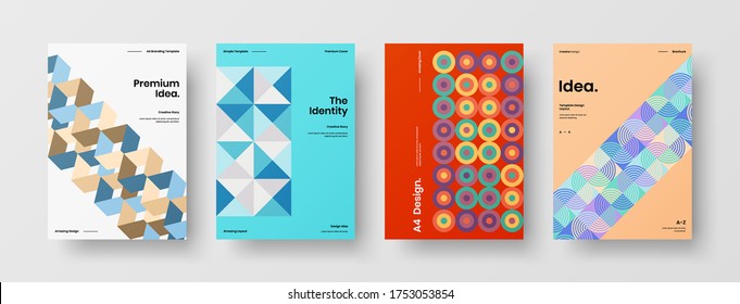 Company identity brochure template collection. Business presentation vector vertical orientation front page mock up set. Corporate report cover abstract geometric illustration design layout bundle.