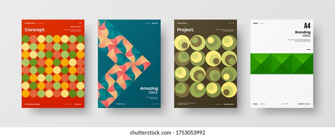 Company identity brochure template collection. Business presentation vector vertical orientation front page mock up set. Corporate report cover abstract geometric illustration design layout bundle.