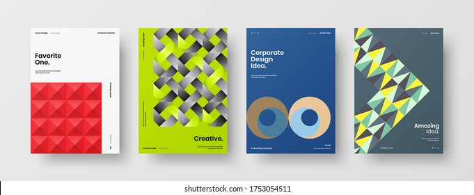 Company identity brochure template collection. Business presentation vector vertical orientation front page mock up set. Corporate report cover abstract geometric illustration design layout bundle.