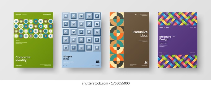 Company identity brochure template collection. Business presentation vector vertical orientation front page mock up set. Corporate report cover abstract geometric illustration design layout bundle.