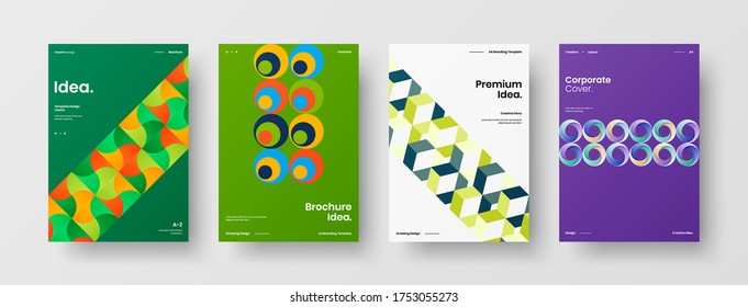 Company identity brochure template collection. Business presentation vector vertical orientation front page mock up set. Corporate report cover abstract geometric illustration design layout bundle.
