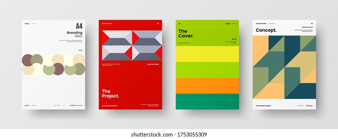 Company identity brochure template collection. Business presentation vector vertical orientation front page mock up set. Corporate report cover abstract geometric illustration design layout bundle.