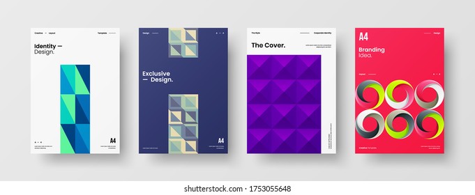 Company identity brochure template collection. Business presentation vector vertical orientation front page mock up set. Corporate report cover abstract geometric illustration design layout bundle.