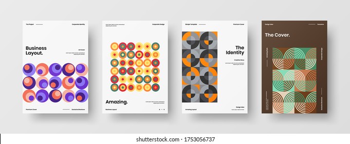 Company identity brochure template collection. Business presentation vector vertical orientation front page mock up set. Corporate report cover abstract geometric illustration design layout bundle.