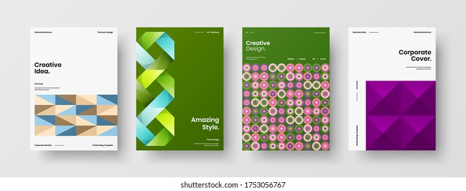 Company identity brochure template collection. Business presentation vector vertical orientation front page mock up set. Corporate report cover abstract geometric illustration design layout bundle.