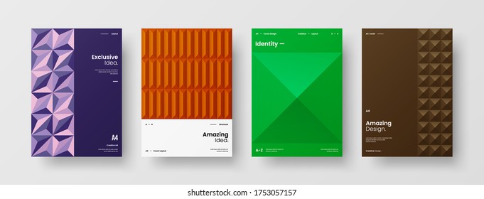 Company identity brochure template collection. Business presentation vector vertical orientation front page mock up set. Corporate report cover abstract geometric illustration design layout bundle.