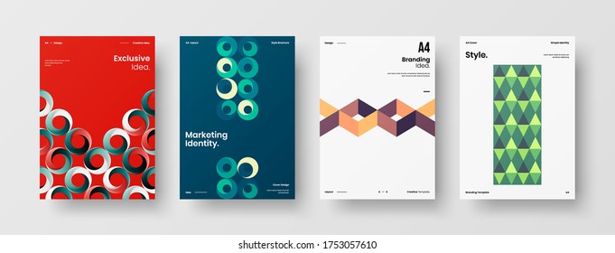 Company identity brochure template collection. Business presentation vector vertical orientation front page mock up set. Corporate report cover abstract geometric illustration design layout bundle.