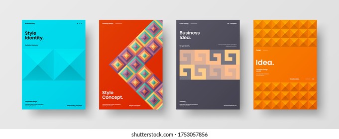 Company identity brochure template collection. Business presentation vector vertical orientation front page mock up set. Corporate report cover abstract geometric illustration design layout bundle.