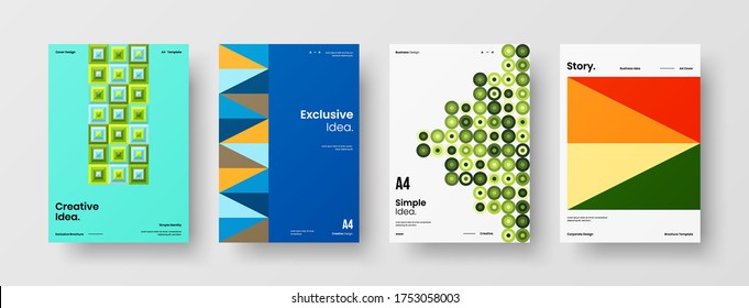 Company identity brochure template collection. Business presentation vector vertical orientation front page mock up set. Corporate report cover abstract geometric illustration design layout bundle.