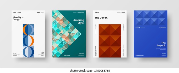 Company identity brochure template collection. Business presentation vector vertical orientation front page mock up set. Corporate report cover abstract geometric illustration design layout bundle.