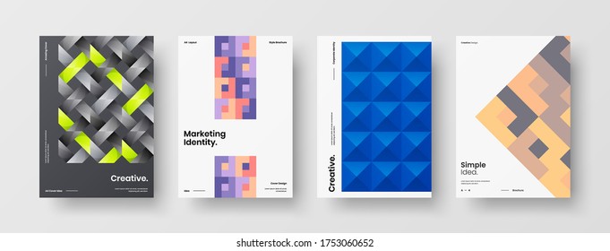 Company identity brochure template collection. Business presentation vector vertical orientation front page mock up set. Corporate report cover abstract geometric illustration design layout bundle.