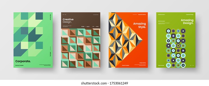 Company identity brochure template collection. Business presentation vector vertical orientation front page mock up set. Corporate report cover abstract geometric illustration design layout bundle.