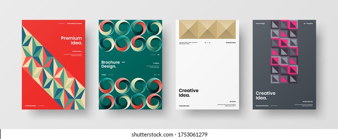 Company identity brochure template collection. Business presentation vector vertical orientation front page mock up set. Corporate report cover abstract geometric illustration design layout bundle.