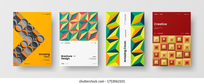 Company identity brochure template collection. Business presentation vector vertical orientation front page mock up set. Corporate report cover abstract geometric illustration design layout bundle.