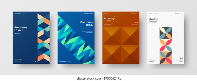 Company identity brochure template collection. Business presentation vector vertical orientation front page mock up set. Corporate report cover abstract geometric illustration design layout bundle.