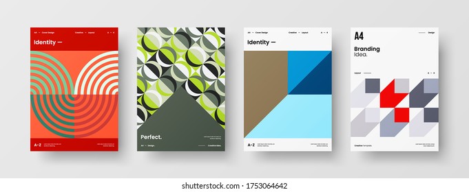 Company identity brochure template collection. Business presentation vector vertical orientation front page mock up set. Corporate report cover abstract geometric illustration design layout bundle.