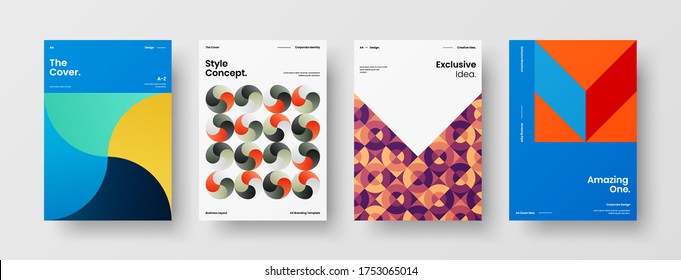 Company identity brochure template collection. Business presentation vector vertical orientation front page mock up set. Corporate report cover abstract geometric illustration design layout bundle.