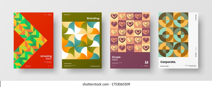 Company identity brochure template collection. Business presentation vector vertical orientation front page mock up set. Corporate report cover abstract geometric illustration design layout bundle.