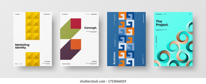 Company identity brochure template collection. Business presentation vector vertical orientation front page mock up set. Corporate report cover abstract geometric illustration design layout bundle.