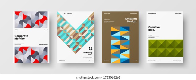 Company identity brochure template collection. Business presentation vector vertical orientation front page mock up set. Corporate report cover abstract geometric illustration design layout bundle.