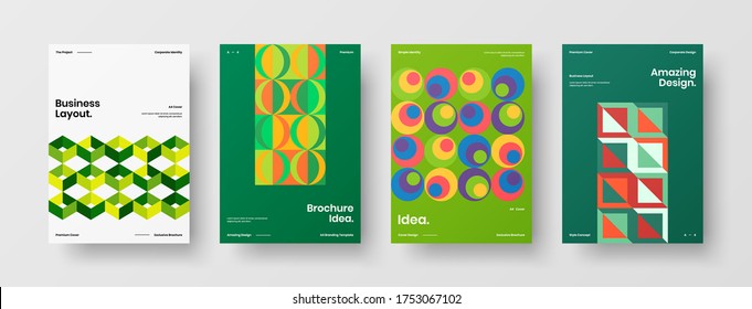 Company identity brochure template collection. Business presentation vector vertical orientation front page mock up set. Corporate report cover abstract geometric illustration design layout bundle.