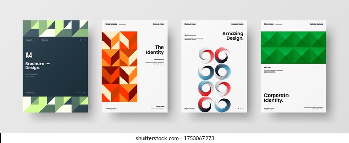 Company identity brochure template collection. Business presentation vector vertical orientation front page mock up set. Corporate report cover abstract geometric illustration design layout bundle.