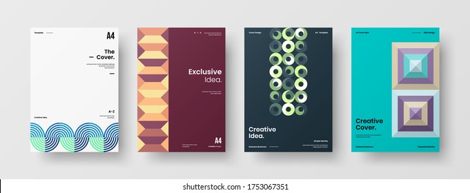 Company identity brochure template collection. Business presentation vector vertical orientation front page mock up set. Corporate report cover abstract geometric illustration design layout bundle.