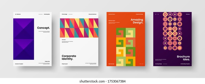 Company identity brochure template collection. Business presentation vector vertical orientation front page mock up set. Corporate report cover abstract geometric illustration design layout bundle.
