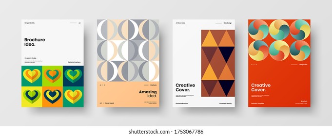 Company identity brochure template collection. Business presentation vector vertical orientation front page mock up set. Corporate report cover abstract geometric illustration design layout bundle.