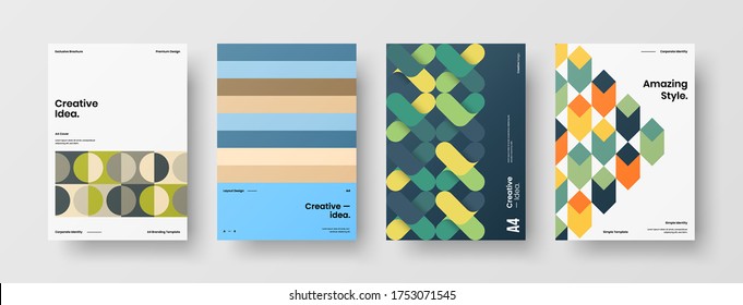 Company identity brochure template collection. Business presentation vector vertical orientation front page mock up set. Corporate report cover abstract geometric illustration design layout bundle.