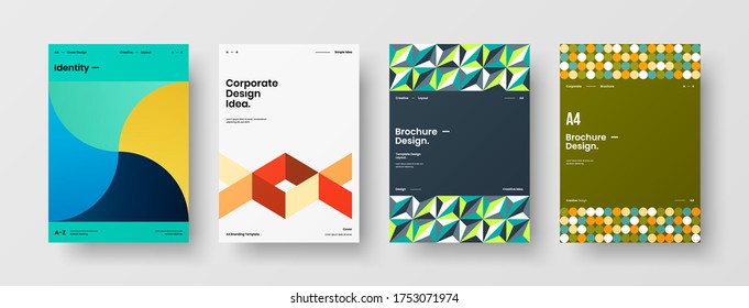 Company identity brochure template collection. Business presentation vector vertical orientation front page mock up set. Corporate report cover abstract geometric illustration design layout bundle.