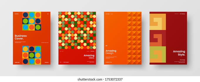 Company identity brochure template collection. Business presentation vector vertical orientation front page mock up set. Corporate report cover abstract geometric illustration design layout bundle.