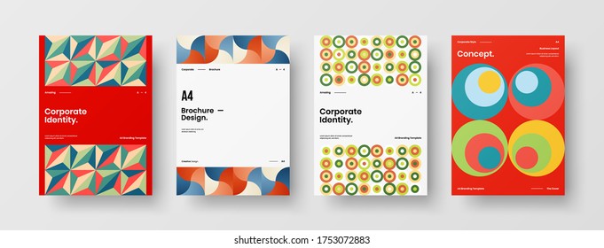 Company identity brochure template collection. Business presentation vector vertical orientation front page mock up set. Corporate report cover abstract geometric illustration design layout bundle.