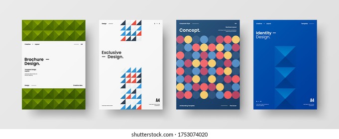 Company identity brochure template collection. Business presentation vector vertical orientation front page mock up set. Corporate report cover abstract geometric illustration design layout bundle.