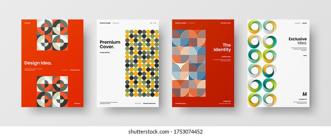 Company identity brochure template collection. Business presentation vector vertical orientation front page mock up set. Corporate report cover abstract geometric illustration design layout bundle.