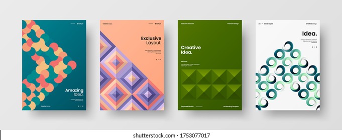 Company identity brochure template collection. Business presentation vector vertical orientation front page mock up set. Corporate report cover abstract geometric illustration design layout bundle.