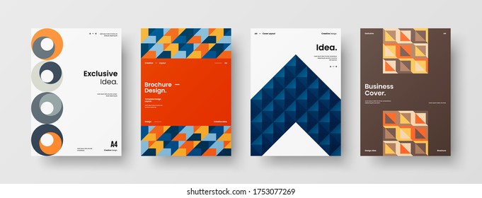 Company identity brochure template collection. Business presentation vector vertical orientation front page mock up set. Corporate report cover abstract geometric illustration design layout bundle.