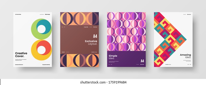 Company identity brochure template collection. Business presentation vector vertical orientation front page mock up set. Corporate report cover abstract geometric illustration design layout bundle.