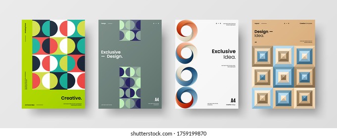 Company identity brochure template collection. Business presentation vector vertical orientation front page mock up set. Corporate report cover abstract geometric illustration design layout bundle.
