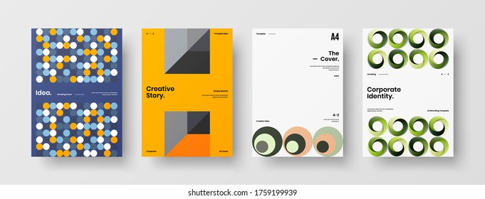 Company identity brochure template collection. Business presentation vector vertical orientation front page mock up set. Corporate report cover abstract geometric illustration design layout bundle.